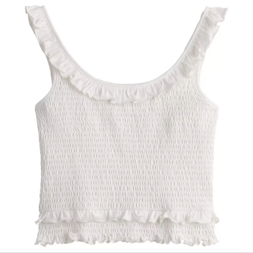 SO Ruffled Trim Allover Smocked Tank Top